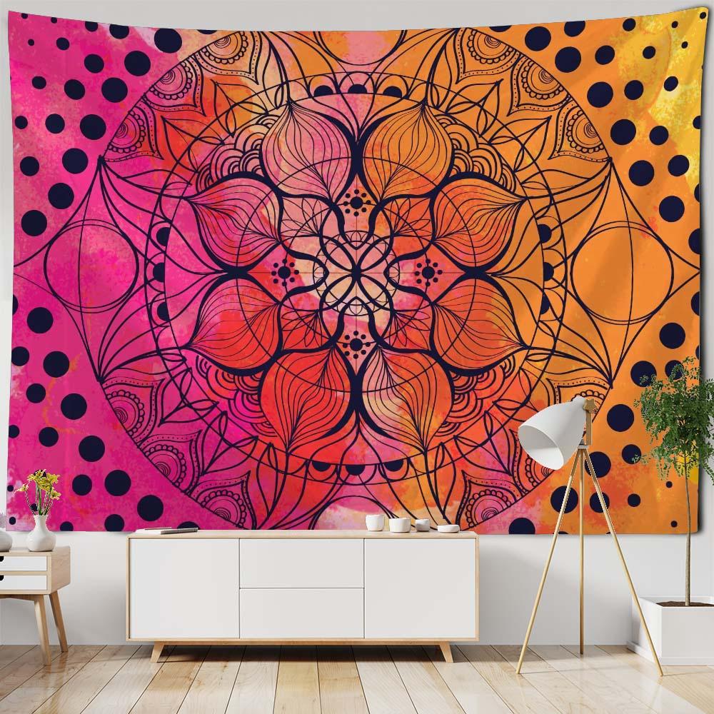 Mandala Wandteppich Bohemian Heimtextil Wanddekoration psychedelisch mehrfarbig geometrische Fraktalkunst Raumdekoration