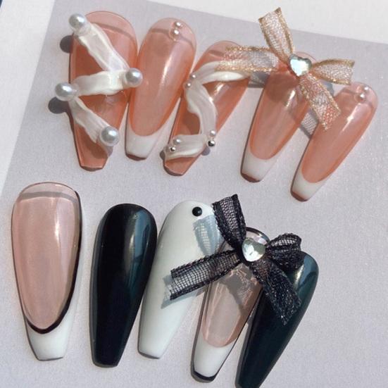 2Pcs Nail Ornaments Love-Heart Design Vivid Color Non-Fading Stylish Wide Application Show Charm Gauze Bow-knot
