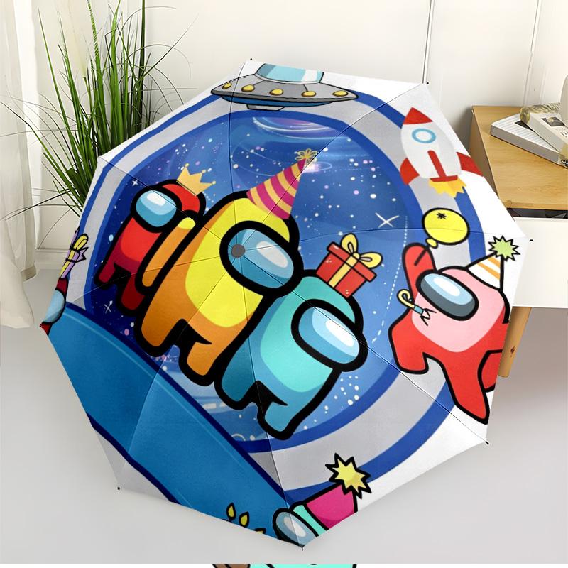 Among Us Print Automatic Open Close Umbrella, Portable Foldable Umbrella, for Outdoor Commute Camping Trip, Ideal Birthday Gift