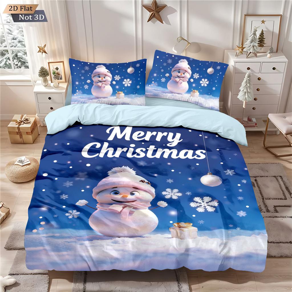 Comforter 3Pcs Merry Christmas Cute Snowman Printed Quilt Set Multi Size Bedrooms Dormitory Bedding Holiday Decoration Machine Washable