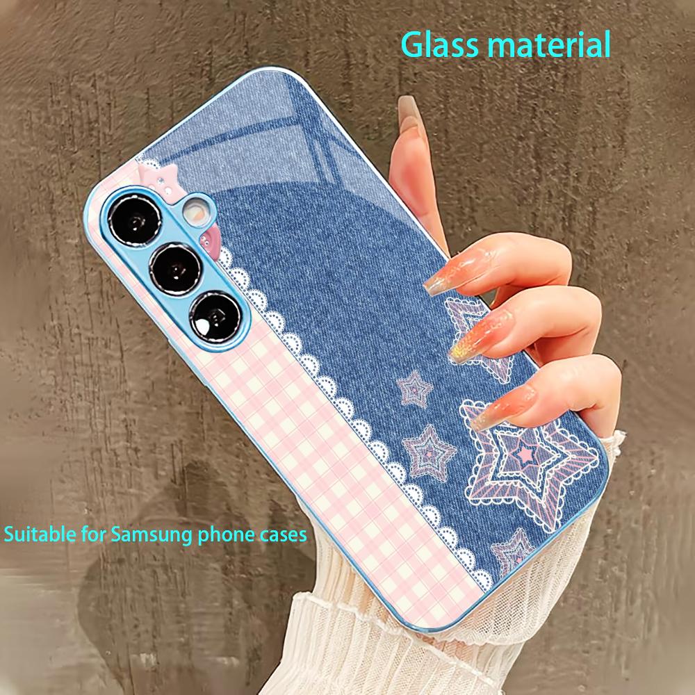 Pink and blue stars PhoneCase for Samsung Galaxy S26 S25 S24 S23 S22 FE Ultra Plus Built-in glass feel bare machine Men women