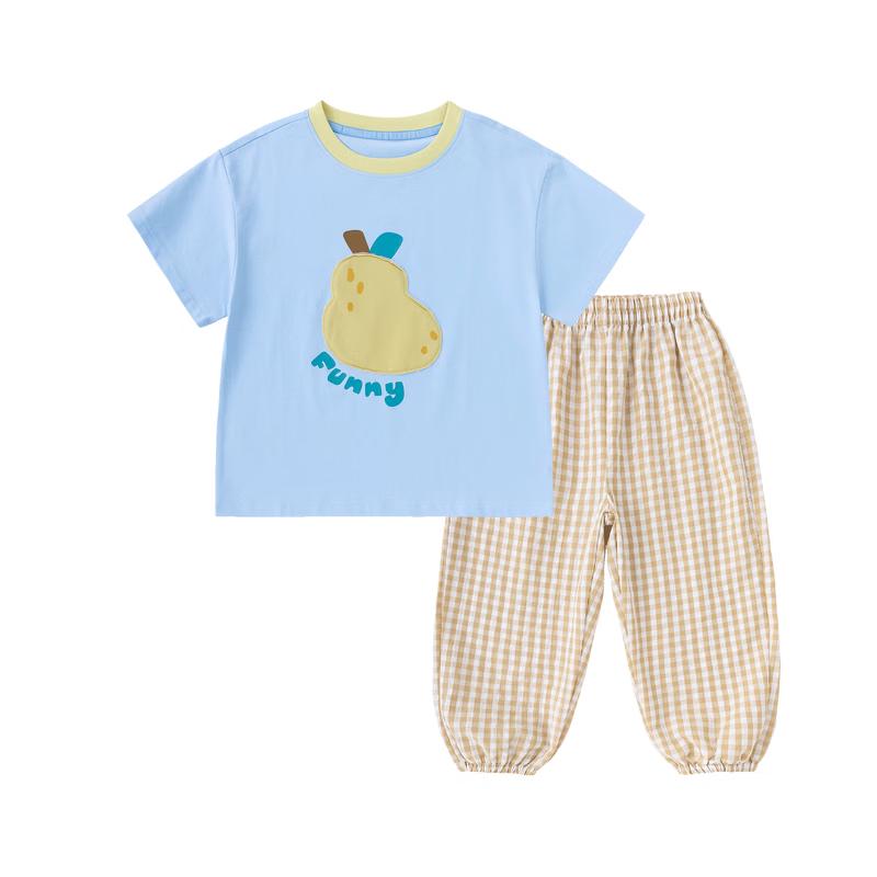Kids' Summer Short Sleeve T-Shirt & Plaid Anti-Mosquito Pants Set