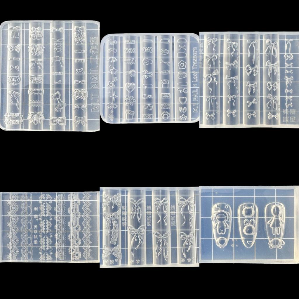 Bowknot 3D Silicone Nail Mold Sweet Flower Heart Lace Transparent Nails Templates Diy Nail Art Decor Manicure Design Tool
