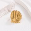 European Retro 18K Gold Plated Titanium Steel Ring for Women with Textured Wide Band and Scallop Design