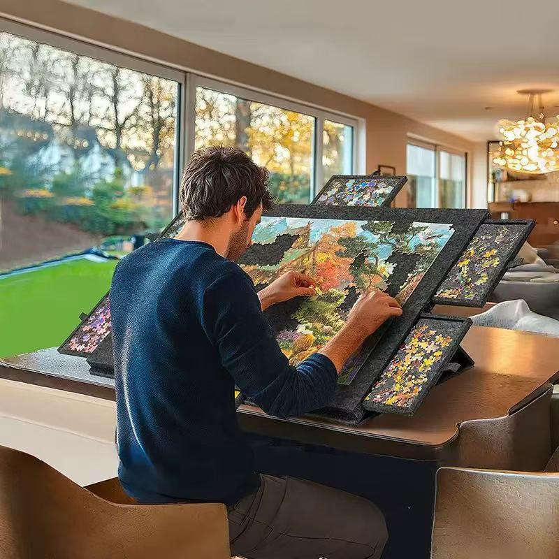 Foldable Children's Puzzle Board with Stand, Lid, and 6 Drawers