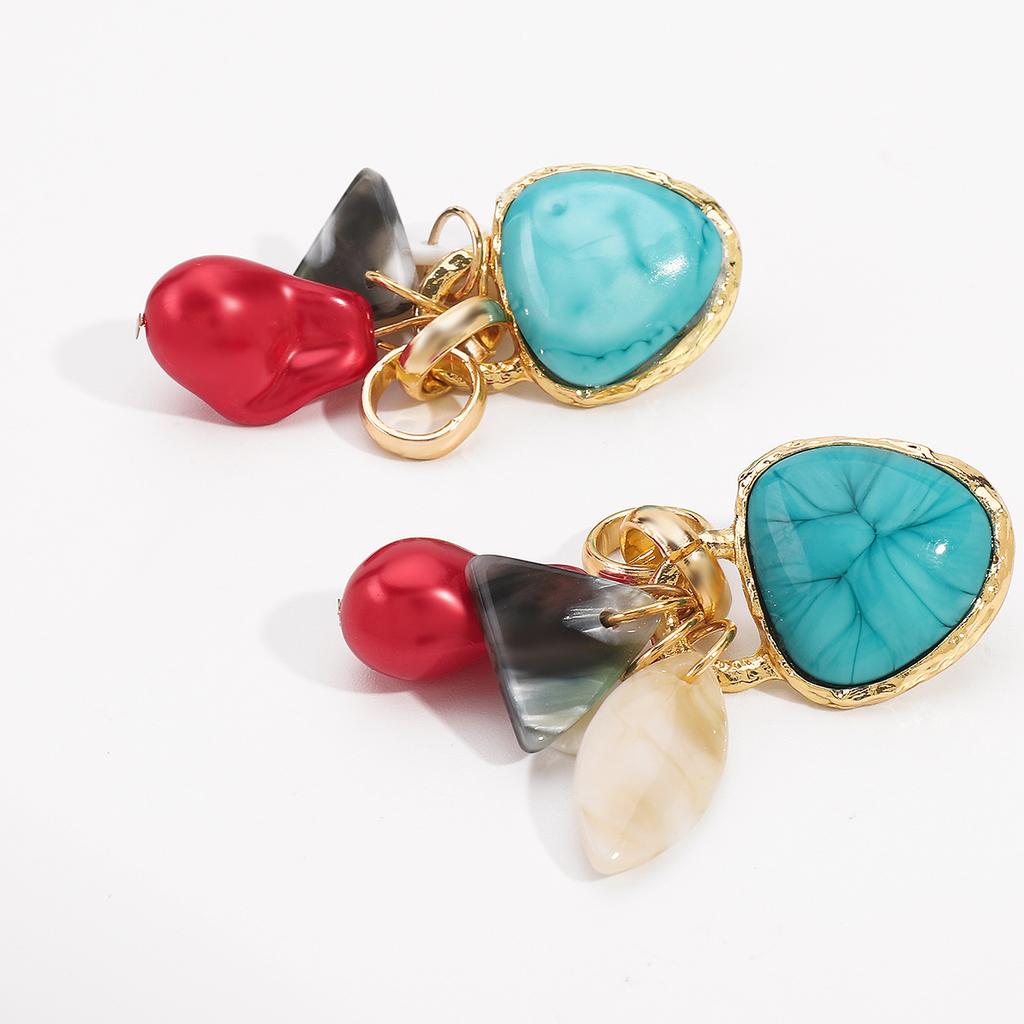 European American Retro Ethnic Style Earrings Za Trend Design Irregular Geometric Resin Beaded Drop Earrings For Women