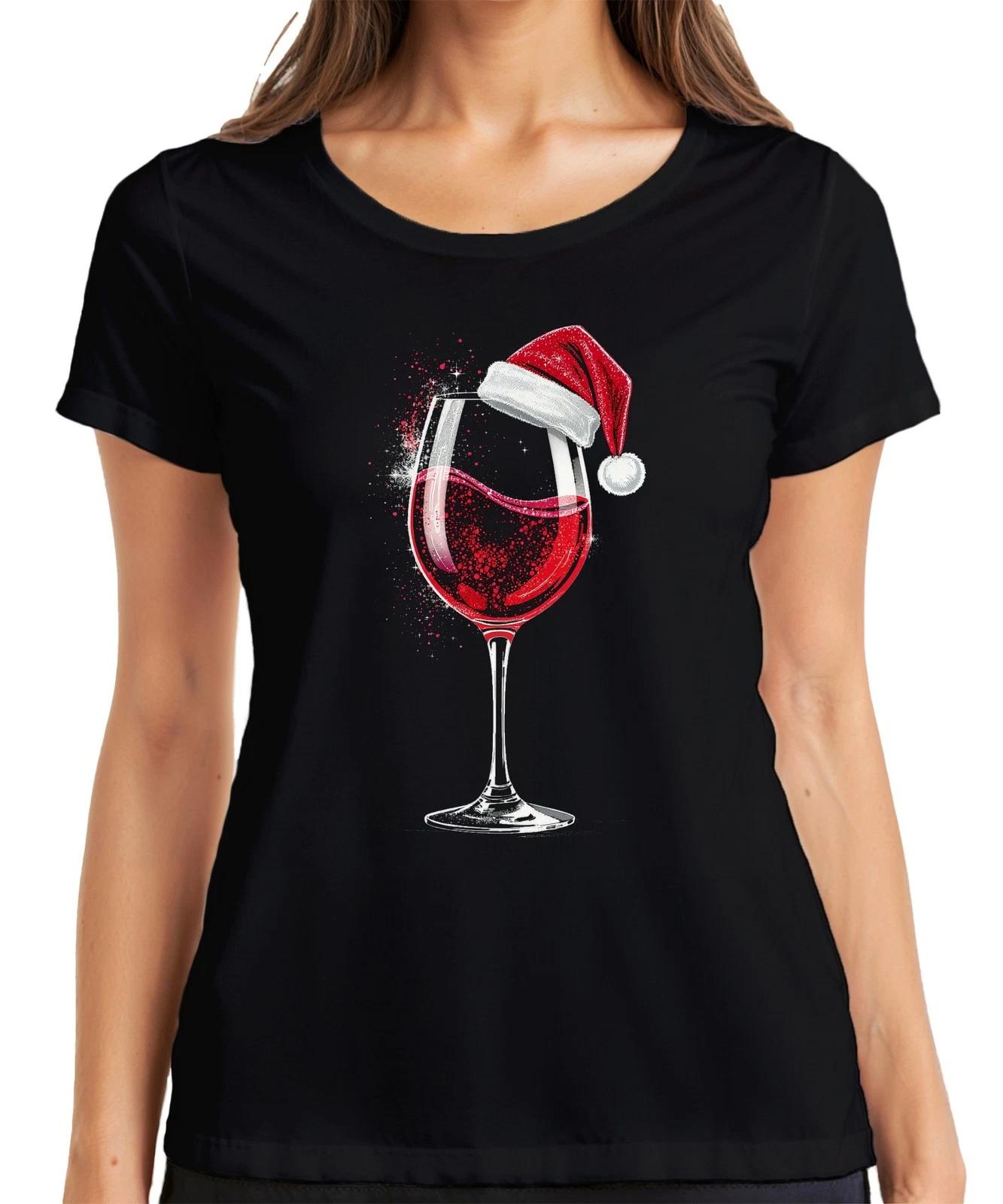 Weinglas Weihnachtsmütze Rotwein Weihnachten Geschenk Weinparty Damen T-Shirt L