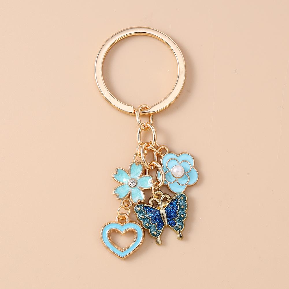Cute Butterfly Keychain Women Girls Love Heart Flower Key Ring Pendants for Handbag Decor DIY Handmade Key Chain Jewelry Gifts