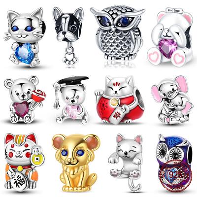 Original Owl Beads 100% Copper Lucky Cat Elephant Charms Fit Originalbracelet Diy Jewelry Making Women'S Gift