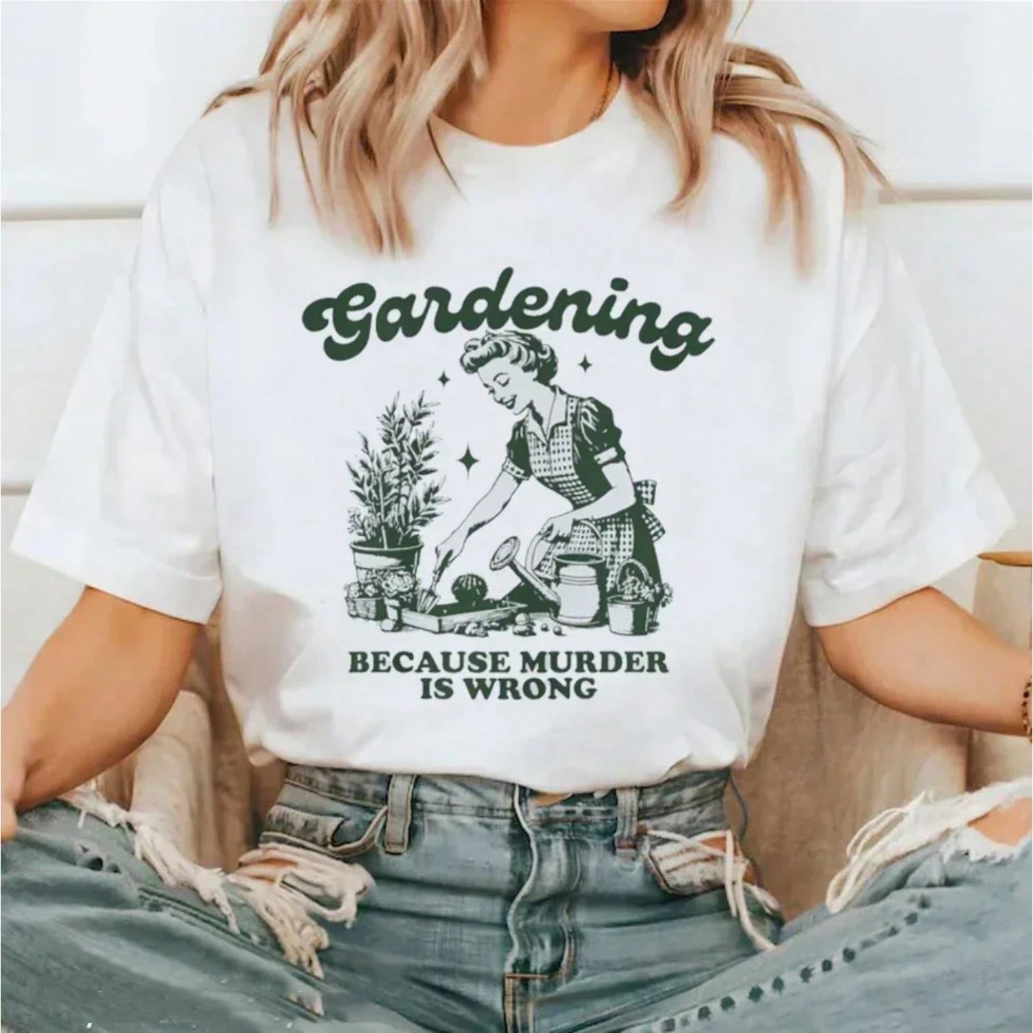 Gardening Because  Is Wrong Wounisex T-Shirt  Kawaii Print T Shirt Aesthetic Shirt Harajuku Streetwear Clothes Egirl S разноцветный