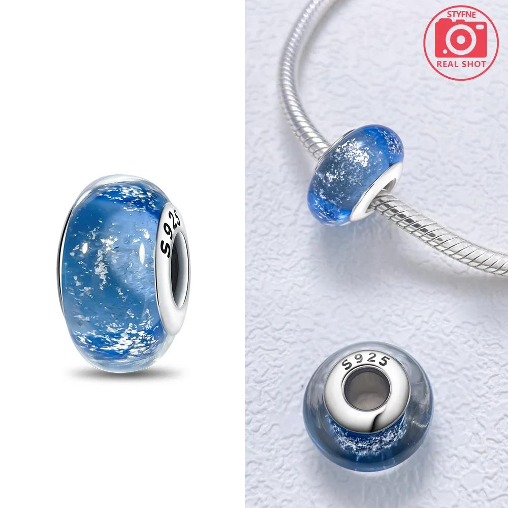 925 Silver Bracelet Women Diy Jewelry Gift Accessories Charms Beads Pink Murano Glass Blue Flower Butterfly Beads