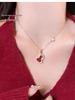 Elegant Women's 18K Rose Gold Gourd Necklace with Red Agate, Natural Jade, and Diamond Pendant.