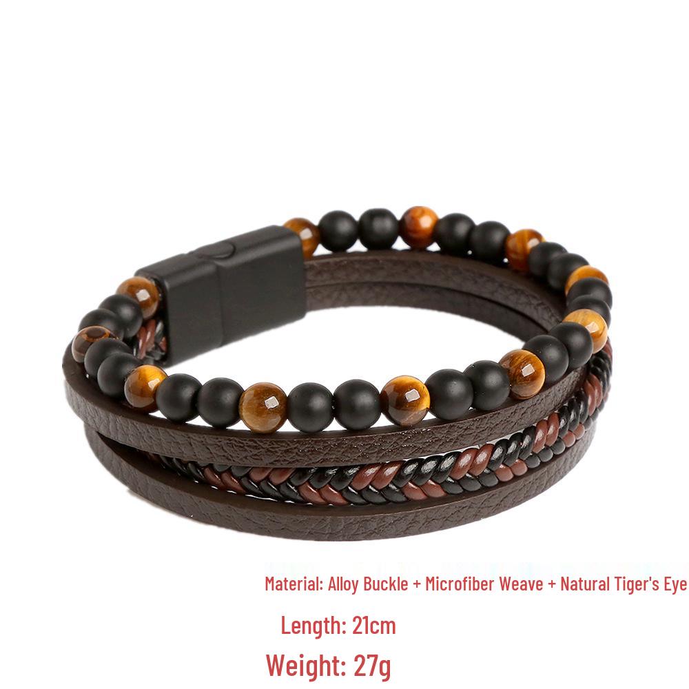 Men's & Women's Hand-Woven Lapis Lazuli and Obsidian Bangle Bracelet