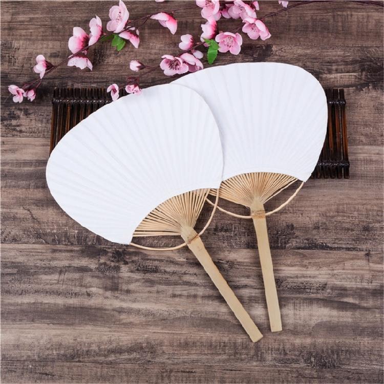 DIY Blank Paper Fan Bamboo Handle Children's Hand Painting Double sided Round Fan Art Material Fan  1PC