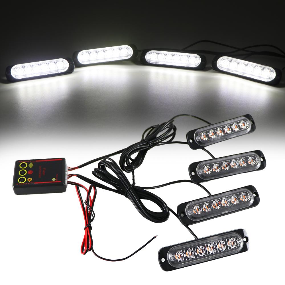 4 in 1 Car Front Grille Lighting Police LED Emergency Strobe Warning Lights Fireman Flash Beacon Signal Lamp Yellow White 12V
