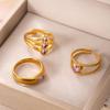 18K Gold Plated Open Ring: Luxury Retro Women's Stainless Steel Band with Inlaid Diamonds