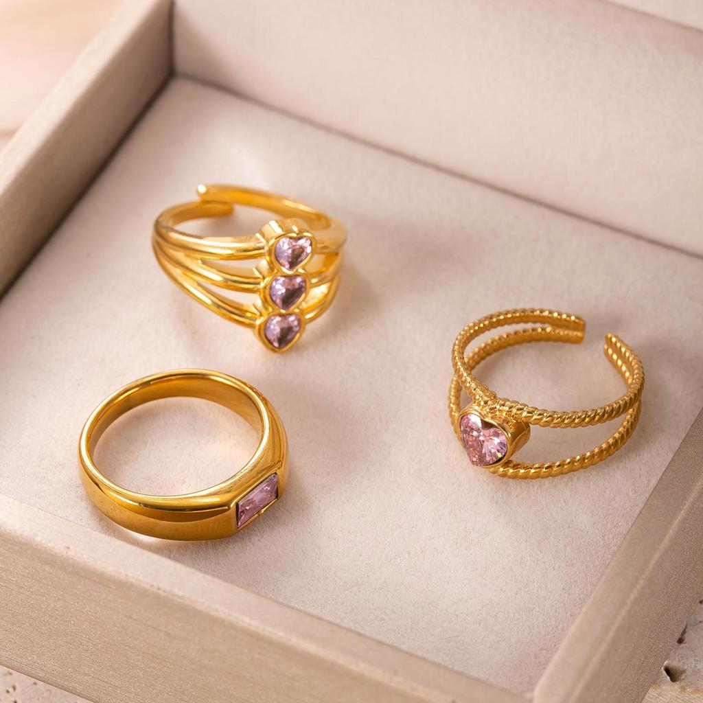 18K Gold Plated Open Ring: Luxury Retro Women's Stainless Steel Band with Inlaid Diamonds