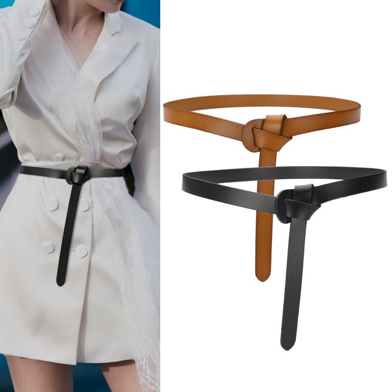 Cowhide Belt for Women Fashion Versatile Small Suit Decoration Windbreaker Sweater Knotted Women Genuine Leather Belt
