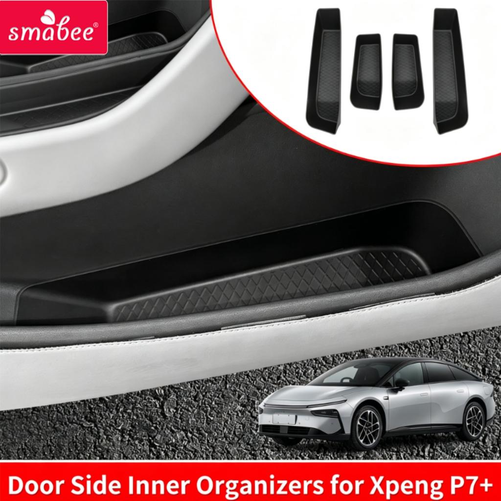Smabee for Xpeng P7+ 2024-2026 Front Rear Door Storage Tray Car Door Handle Storage Box Organizer TPE Car Accessories Black 4pcs