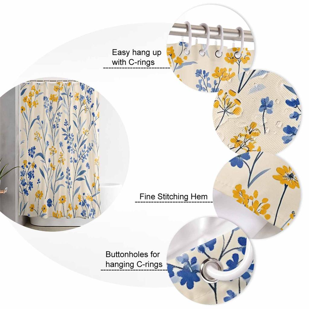 Modernism Daisy Flower Plant Shower Curtains Waterproof Bath Curtains Home Decor Modern Luxury Bathroom Curtain