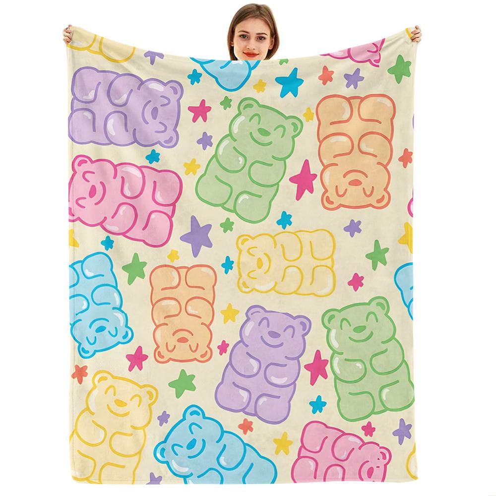 Multicolor Dot Starfish Cartoon Anime Print Flannel Blanket Soft Warm Throw for Kids Bedroom Sofa Christmas Office Car