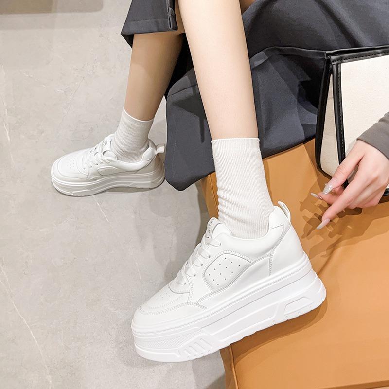 Small inner height increase women's shoes muffin thicksoled white shoes women's round head versatile and lightweight sports and leisure shoes