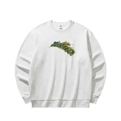 Anta Logo Pattern Fleece Loose Pullover Sweatshirt Men Tops Floral-Gray 952618708-5