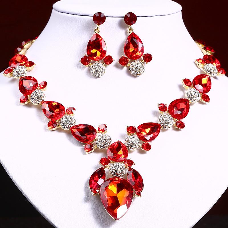 Versatile Water Drop Gem Necklace Earrings Set Women'S Banquet Dress Accessories