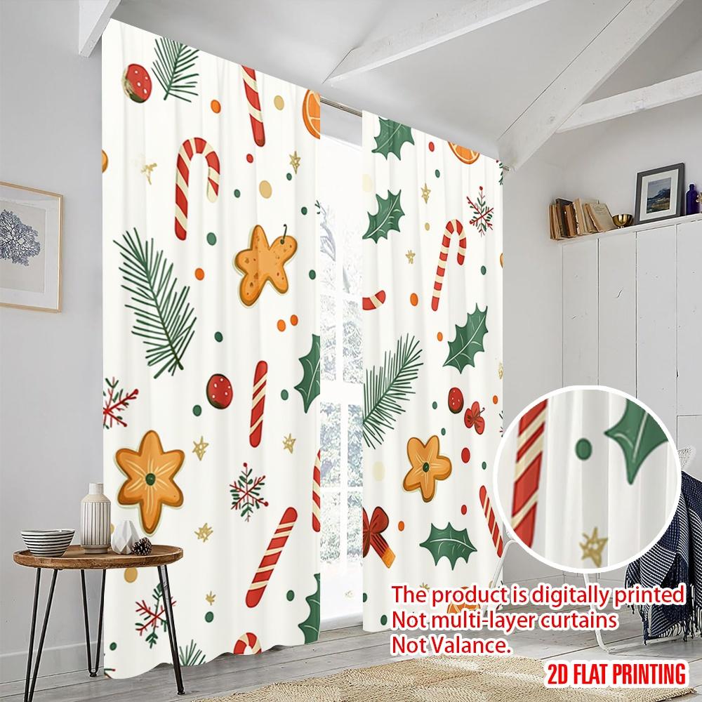 2pcs,2D Plane Printing Print Curtains Cute Christmas Design (2) Versatile Durable Polyester (without Rod) Festive Use for Living