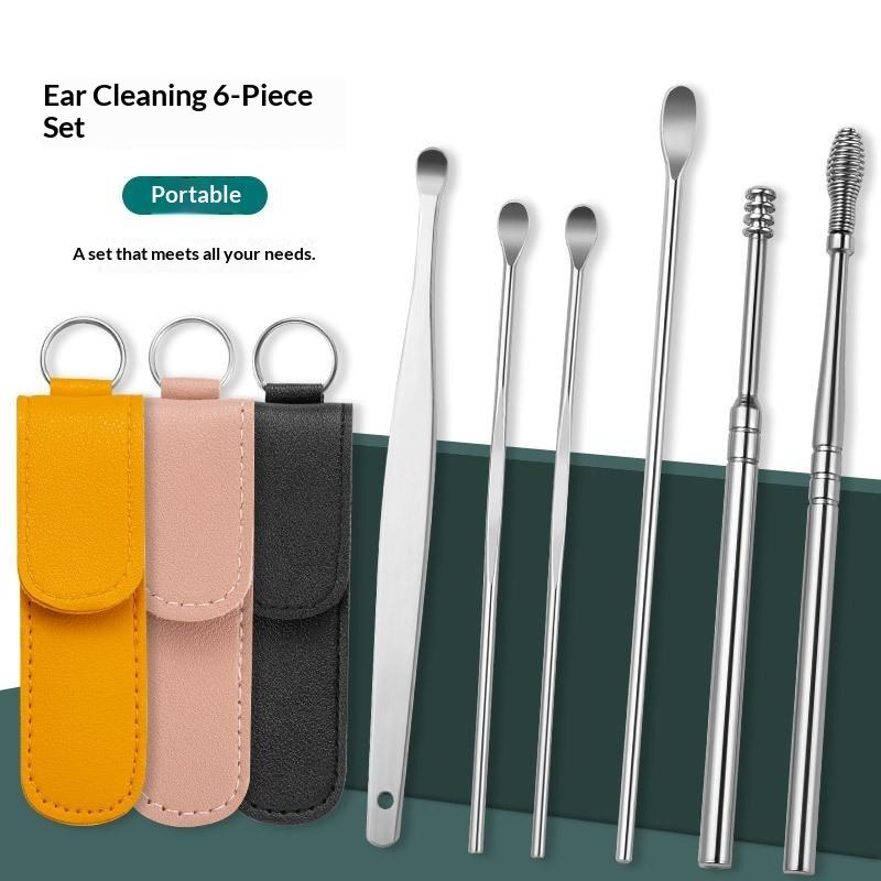 6Pcs Portable Stainless Steel Ear Cleaner Kit Durable Ear Spoons for Safe Earwax Cleaning Removal