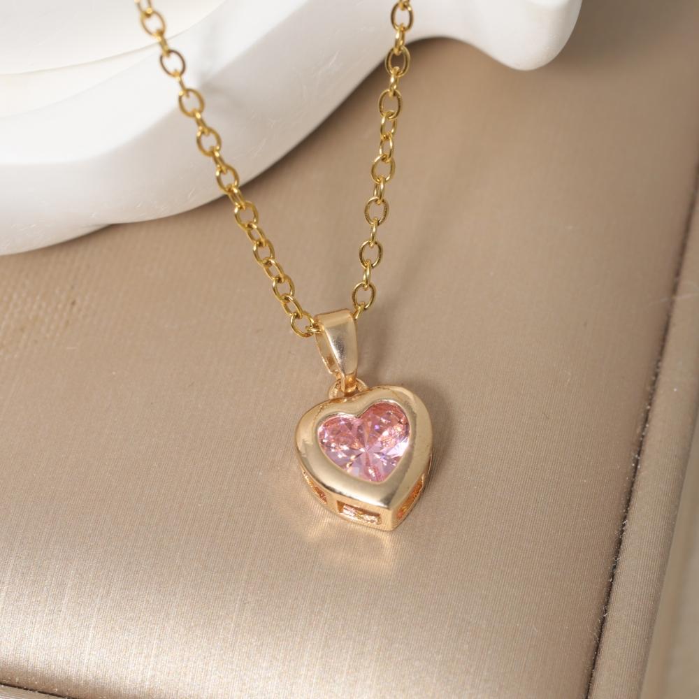 Heart Pendant Necklace for Women New Fashion Golden Stainless Steel Clavicle Chain Wedding Party Daily Wear Jewelry Accessories