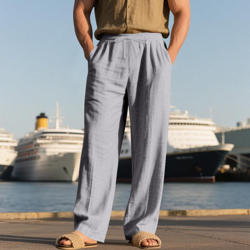 Men’s Linen Casual Loose-Fit Wide-Leg Beach Trousers – Breathable Cotton-Linen Blend