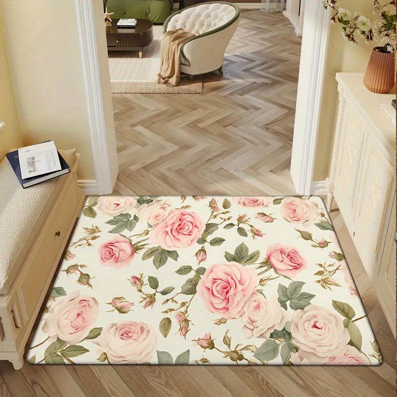 French Vintage Rose Floral Entrance Mat Entrance Water Absorbent Non Slip Wear Resistant Floor Mats Home Decoration