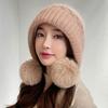 Perlenverzierte Haubenmützen Ohrenschutz Damen Beanies Wintermütze mit Bommel Herbst Winter
