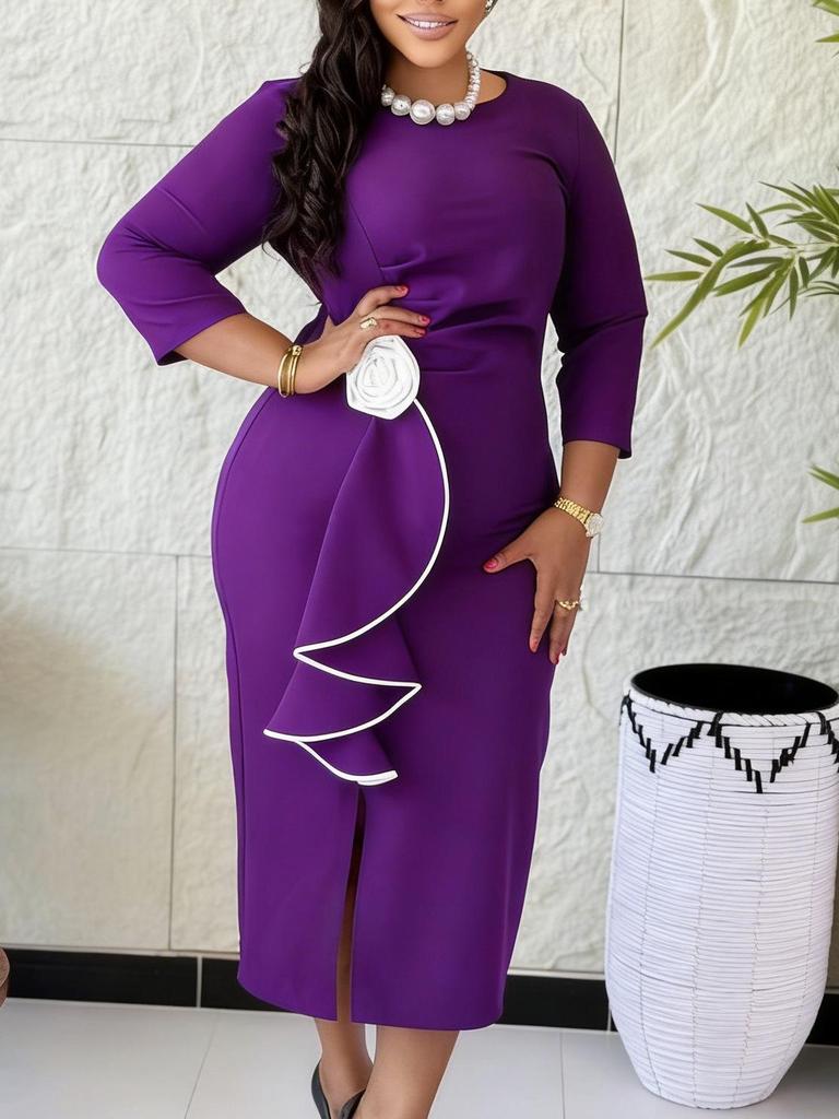 D612 Women's Winter 2025 Elegant Ruffle Bodycon Slit Dress