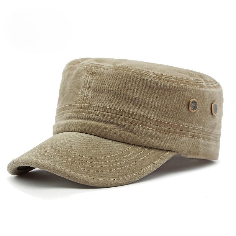 Men's Washed Cotton Flat Top Cap Cadet Army Hat Breathable Patrol Cap Casual Solid Color Sun Protection Sunshade Hat