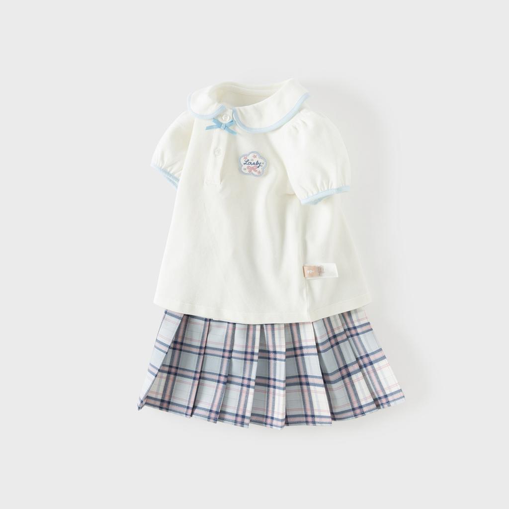 David Bella Girls JK Half Skirt Set Summer Dress New Children's Short Sleeve Pleated Skirt College Style Two Piece Set