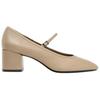 Zara Lambskin Lightweight Elegant Artistic Casual High Heels 5.5cm Leather Strap Chunky Mary Jane Shoes Women shoes Light-Beige 12238510002