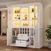 Armário de exposição 130*37.5*170.5cm, de pé, 2 gavetas, 4 portas, vidro, LED, 130 cm de largura, multifuncional, 8 porta-garrafas de vinho, grande, branco