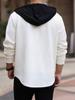 Men's Autumn/Winter Color Block Hooded Jacquard Sweatshirt with Buttons and Pockets