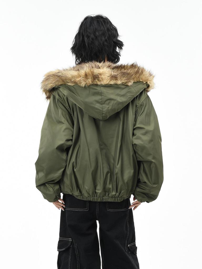 Unisex Retro Faux Fur-Lined Mountain Eagle Hooded Cotton Jacket