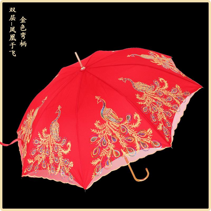 Red Umbrella Wedding Wedding Umbrella Lace Embroidery Chinese Wedding Long Handle Umbrella Retro Wedding Umbrella Bridal Umbrella