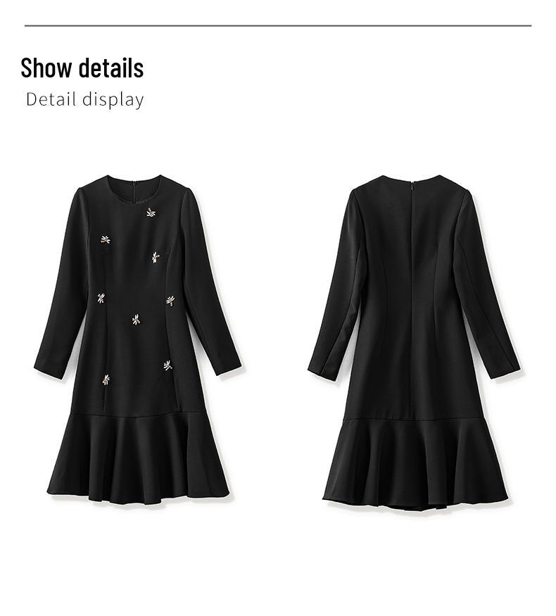 High-Grade Handmade Diamond Slim Ruffled Long-Sleeved Mini Dress for Formal Occasions