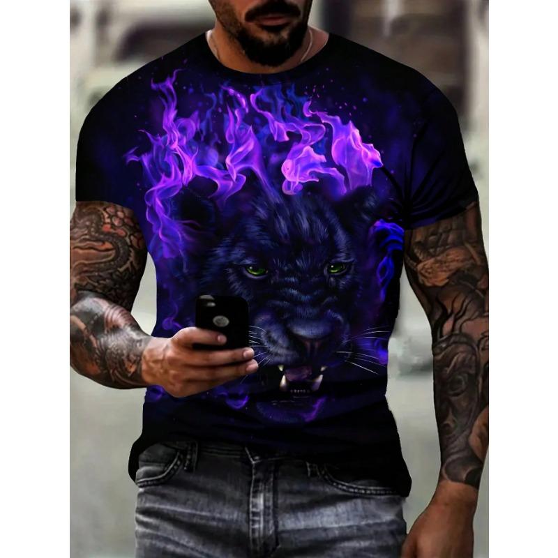 

Летняя футболка с круглым вырезом, графикой головы животного, 3D-принтом, модная, повседневная, с короткими рукавами, мужская 6XL