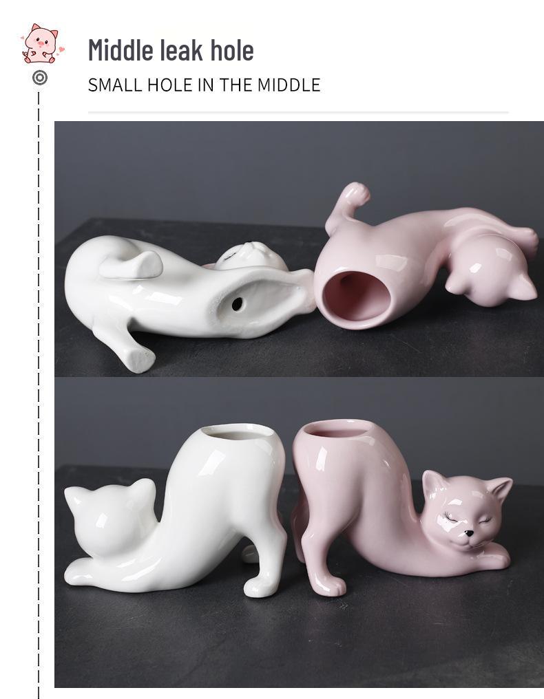 Creative Cat Tail Ceramic Succulent Pot - Cartoon Cactus Flower Vase