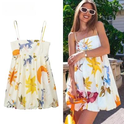 Print Slip Mini Dress Women Sleeveless Summer Dress Woman Ruched Sundress Vestidos Backless Short Dresses for Women