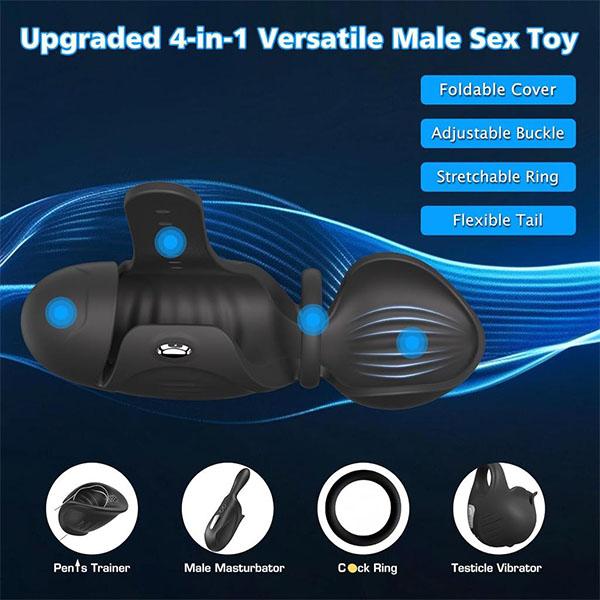 4 In 1 Vibrating APP Controlled Male Masturbator Penis Vibrator Trainer Sex Toy Stroker with Cock Ring Testicle Masturbators Vibrators for Men