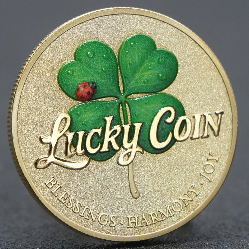 

Lucky commemorative coin, clover, gold-plated, silver plated commemorative coin, electroplated, embossed, metal commemorative medal золотий