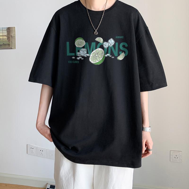 100% Cotton Printed Short Sleeve T-shirt Men's Half-sleeved Men's Fashion Brand Ins American Loose Body Shirt Men's Top