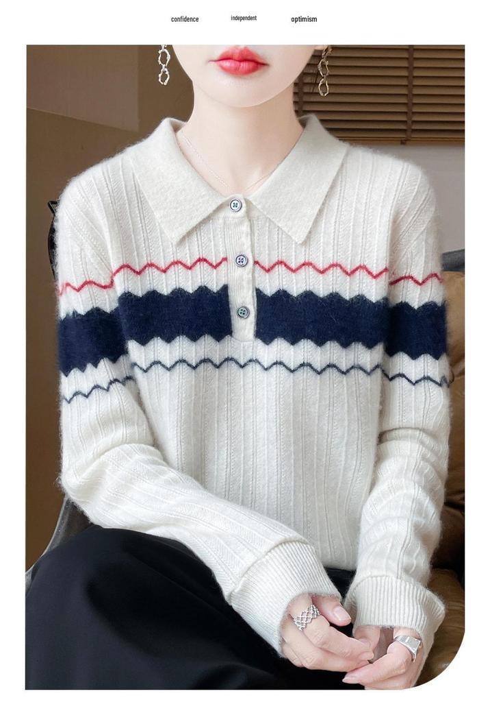 Women's Color-Block Jacquard Wool Sweater - New 2025 Autumn/Winter Cashmere Knit Top